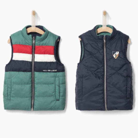 Ikks Boys Reversible Puffer Vest in Green and Blue with Stripes Size 10 - Picture 16 of 16